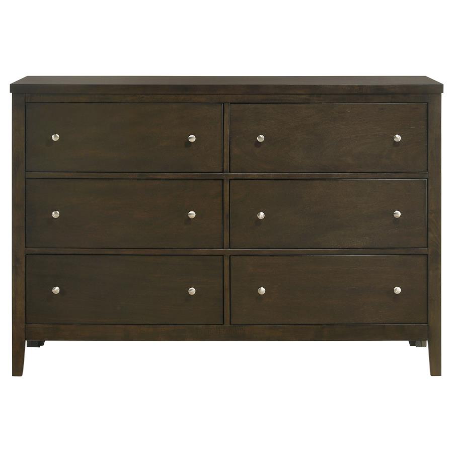 Wilkes Transitional 6-Drawer Dresser with Metal Knobs Dark Cocoa