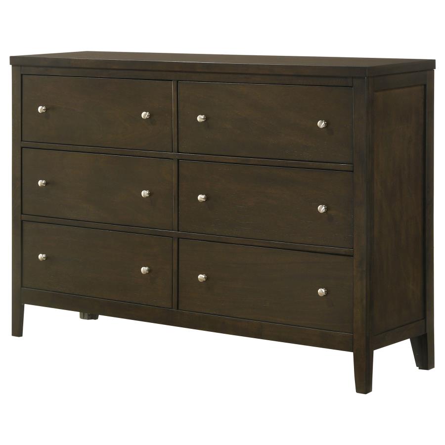 Wilkes Transitional 6-Drawer Dresser with Metal Knobs Dark Cocoa