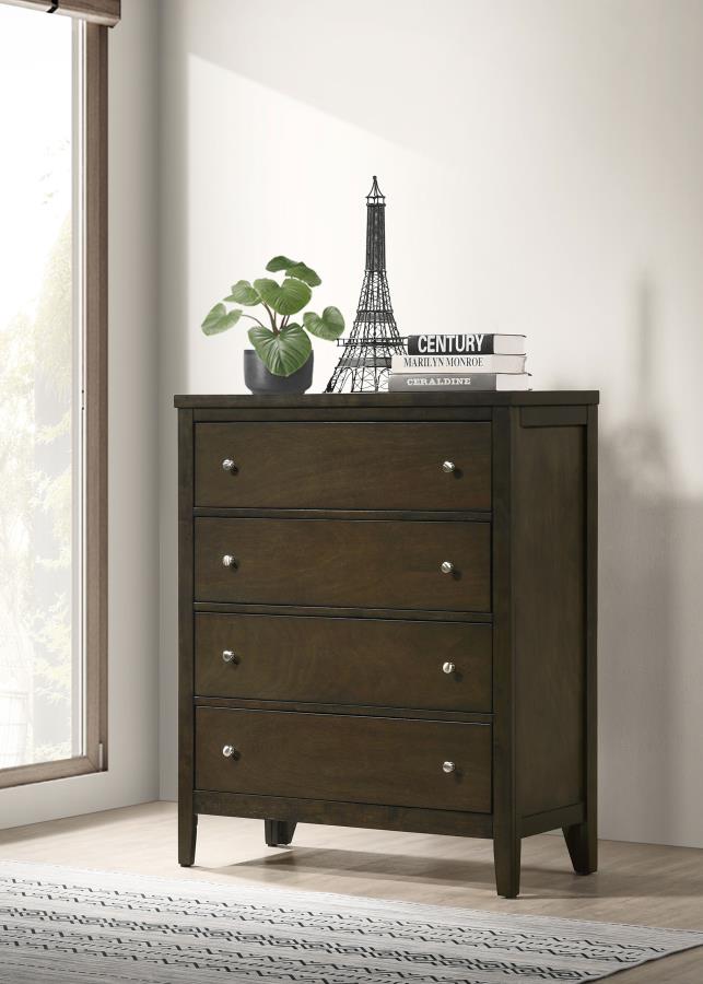 Wilkes Transitional 4-Drawer Chest with Metal Knobs Dark Cocoa