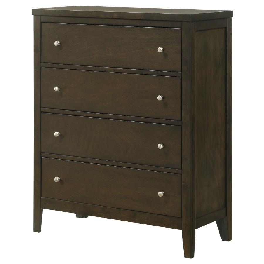 Wilkes Transitional 4-Drawer Chest with Metal Knobs Dark Cocoa