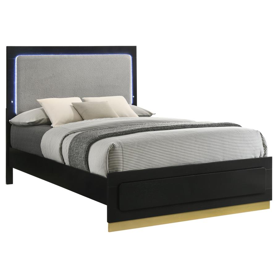 Caraway Wood California King LED Panel Bed Black