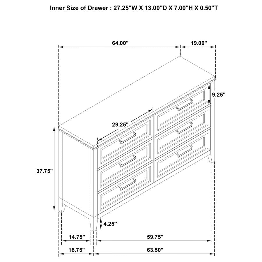 Marielle 6-drawer Bedroom Dresser Distressed White
