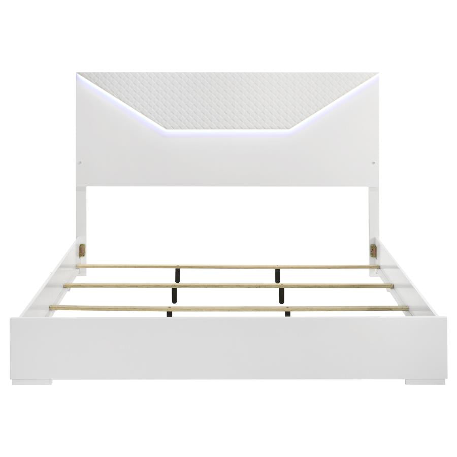 Ives Eastern King Panel Bed LED Headboard White High Gloss