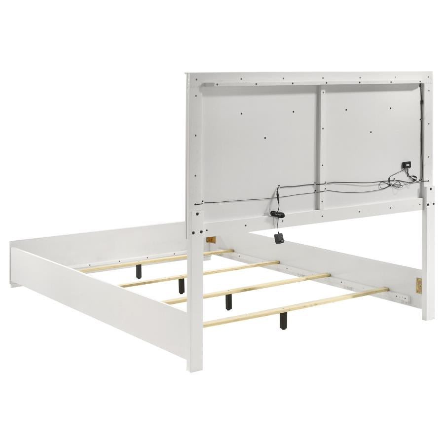 Ives Queen Panel Bed LED Headboard White High Gloss