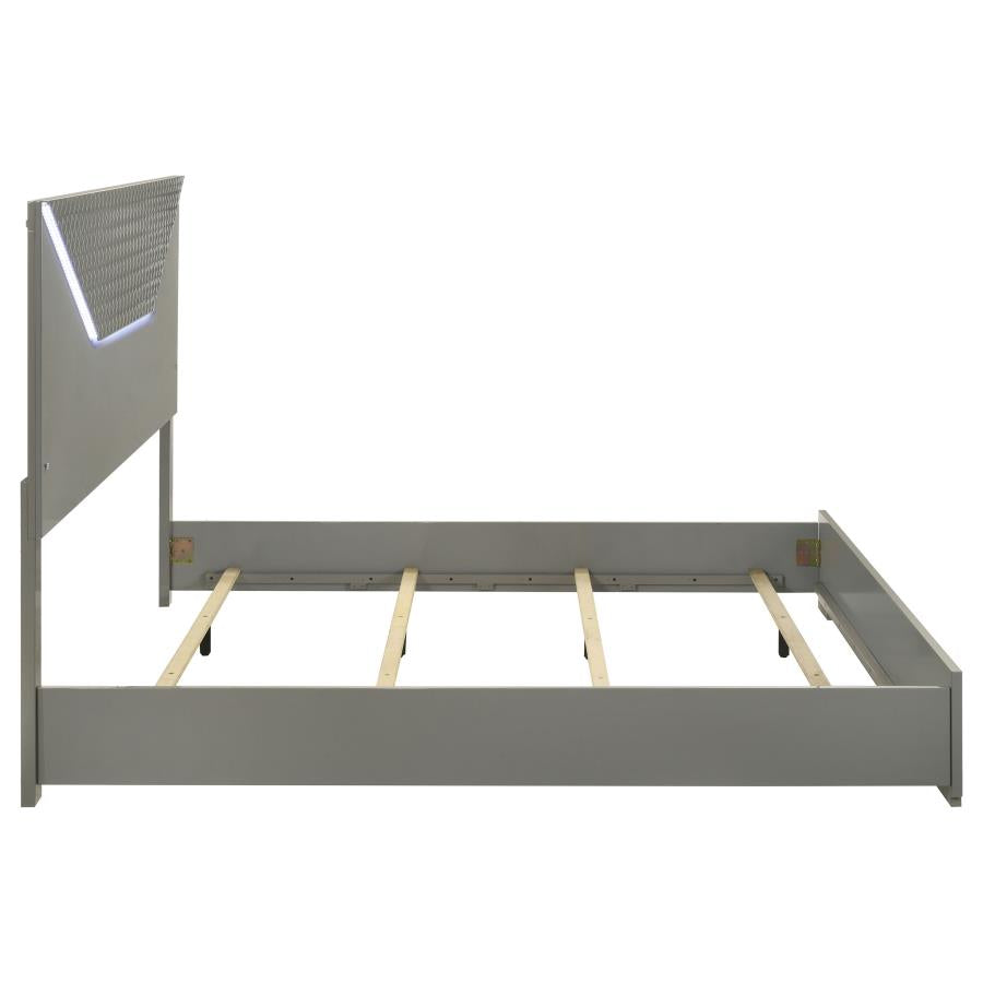 Ives Eastern King Panel Bed LED Headboard Grey High Gloss