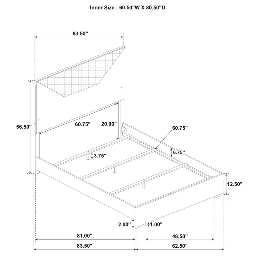 Ives Queen Panel Bed LED Headboard Grey High Gloss