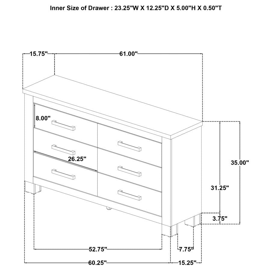 Oakglen 6-drawer Bedroom Dresser Weathered Oak