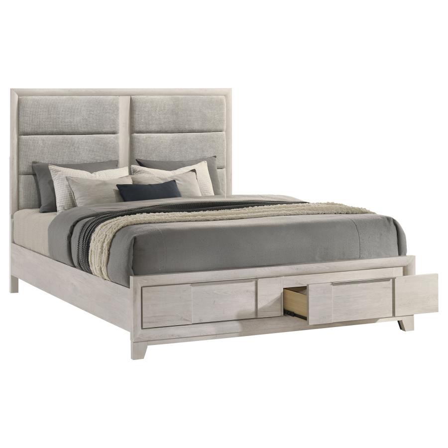 Farre Eastern King Upholstered Storage Platform Bed Washed Grey