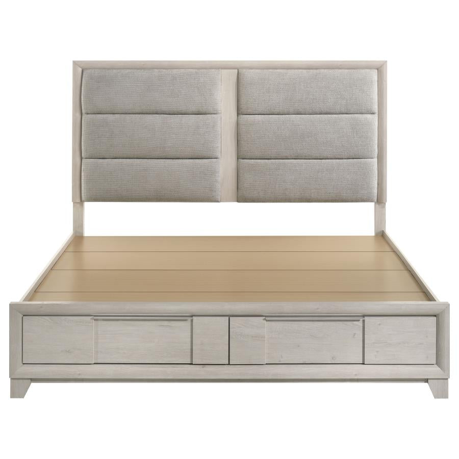 Farre Eastern King Upholstered Storage Platform Bed Washed Grey