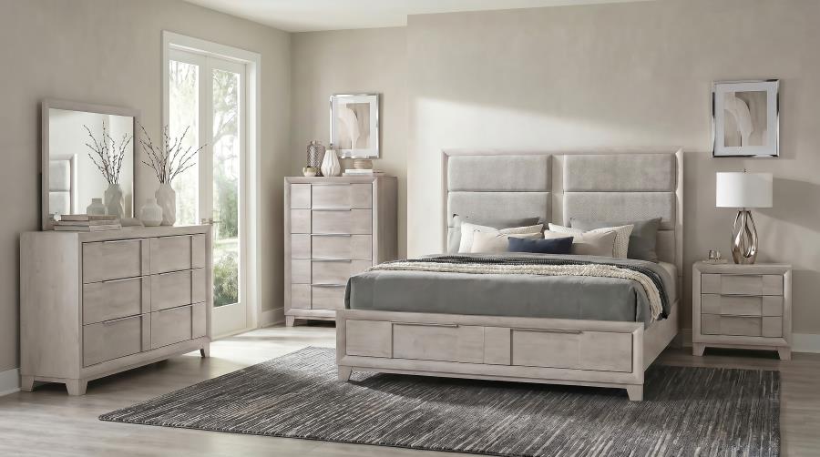 Farre Queen Upholstered Storage Platform Bed Washed Grey