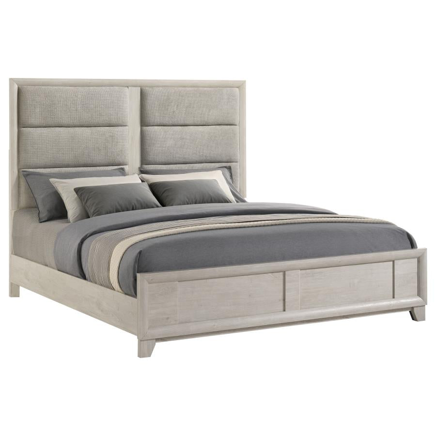 Farre Eastern King Upholstered Panel Bed Washed Grey
