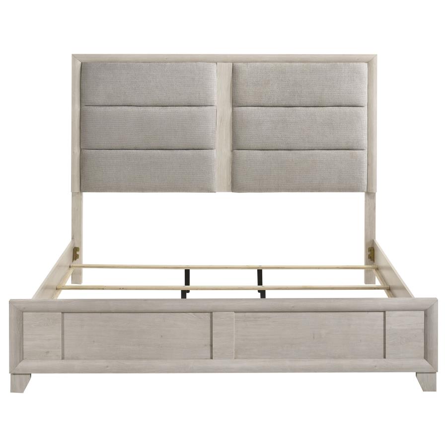 Farre Eastern King Upholstered Platform Panel Bed Washed Grey