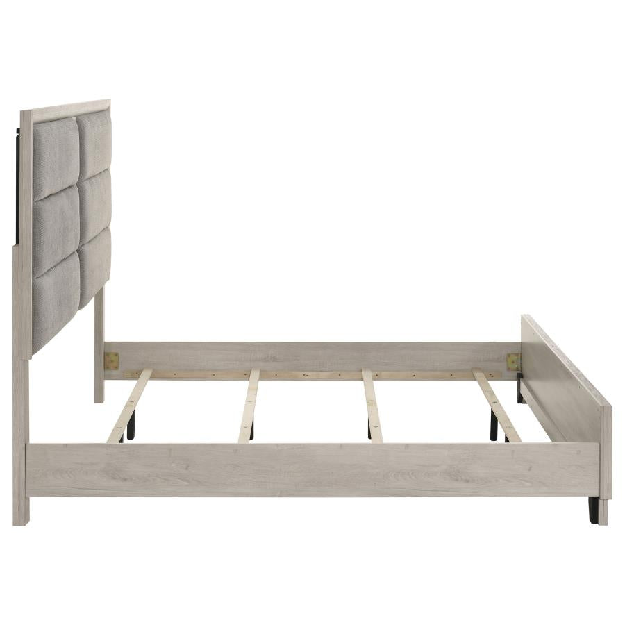 Farre Eastern King Upholstered Panel Bed Washed Grey