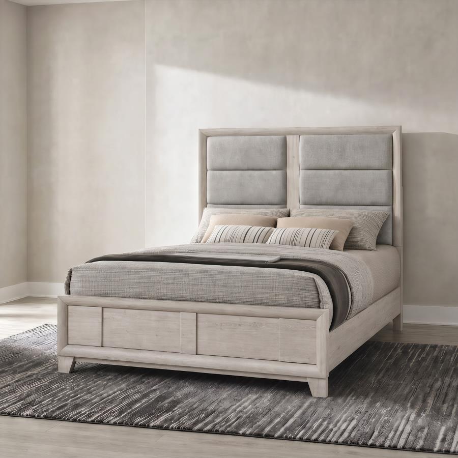 Farre Queen Upholstered Platform Panel Bed Washed Grey
