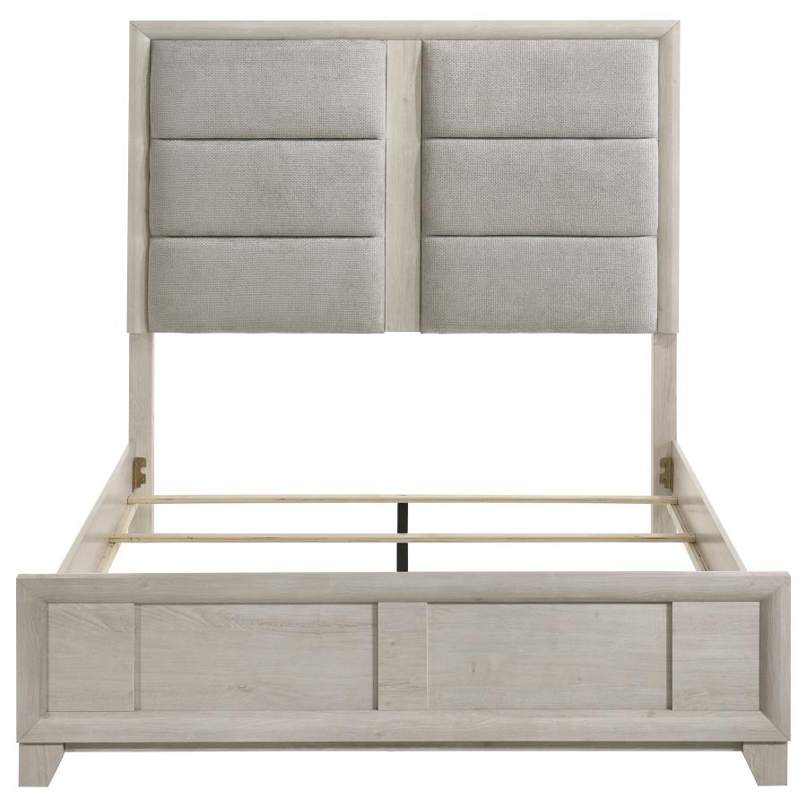 Farre Queen Upholstered Platform Panel Bed Washed Grey