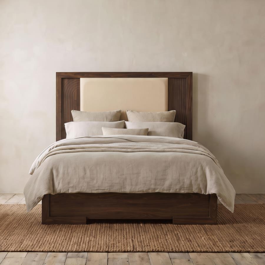 Etienne Full Velvet Upholstered Panel Bed Walnut