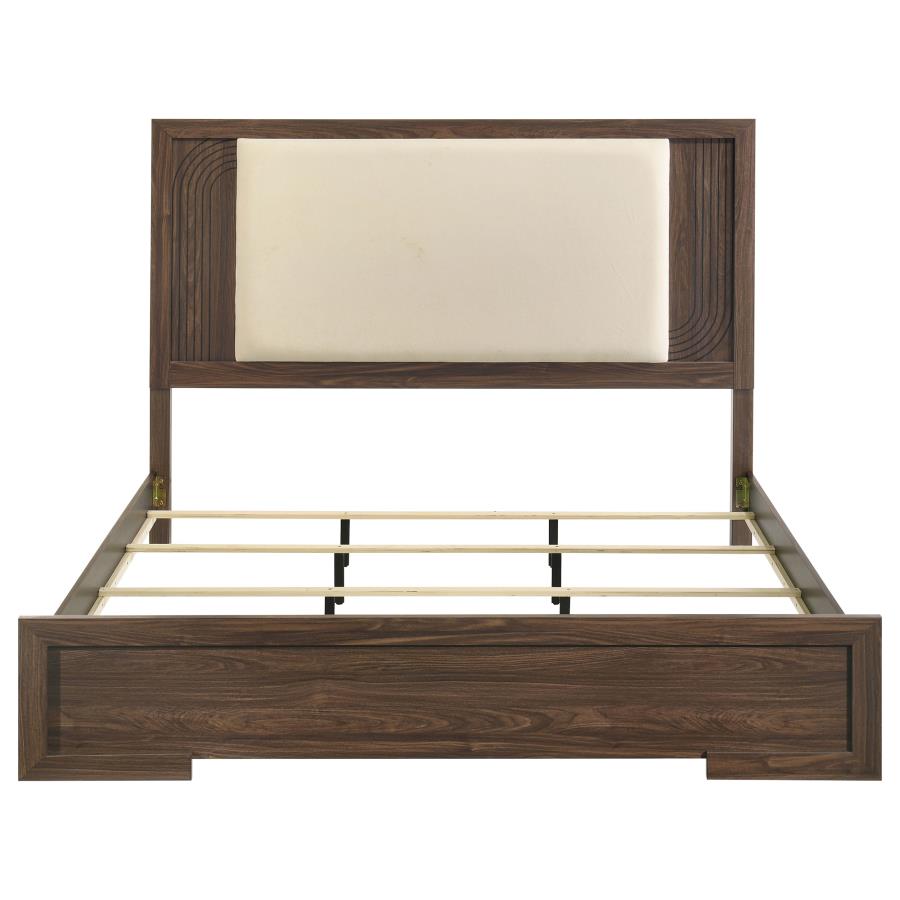 Etienne Eastern King Velvet Upholstered Panel Bed Walnut