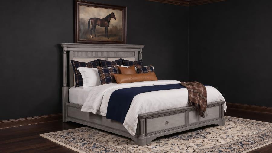 Cresswell Eastern King Upholstered Storage Platform Bed Weathered Taupe