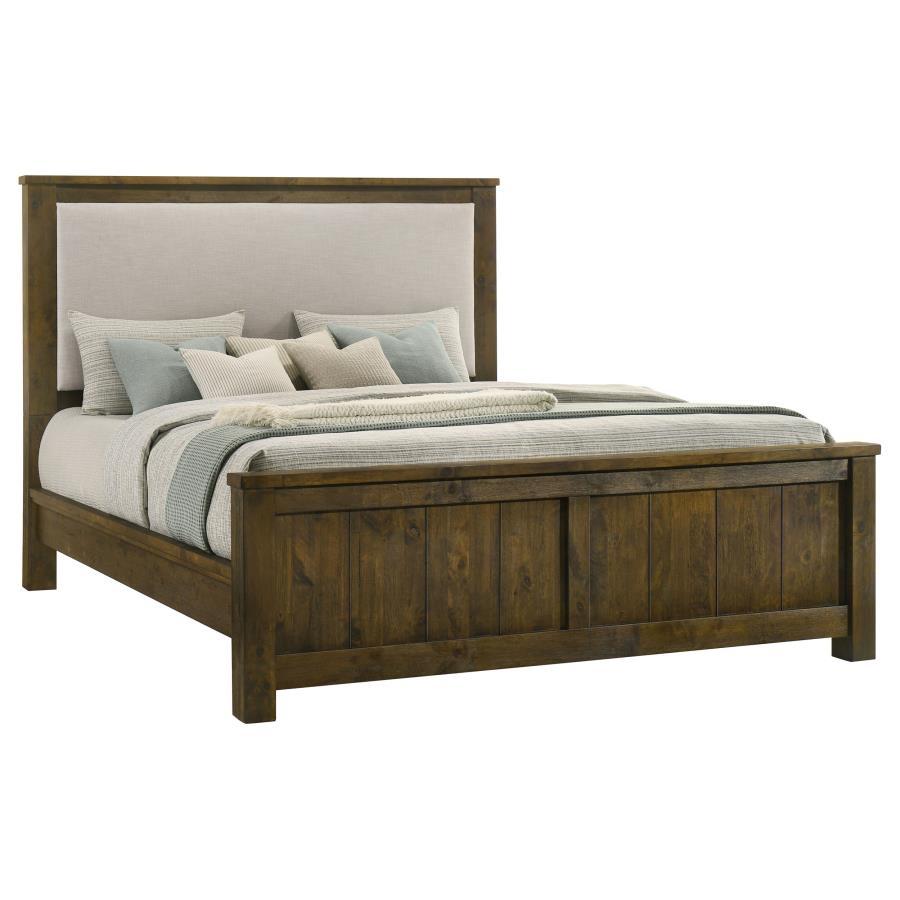Doherty Eastern King Upholstered Panel Bed Rustic Brown