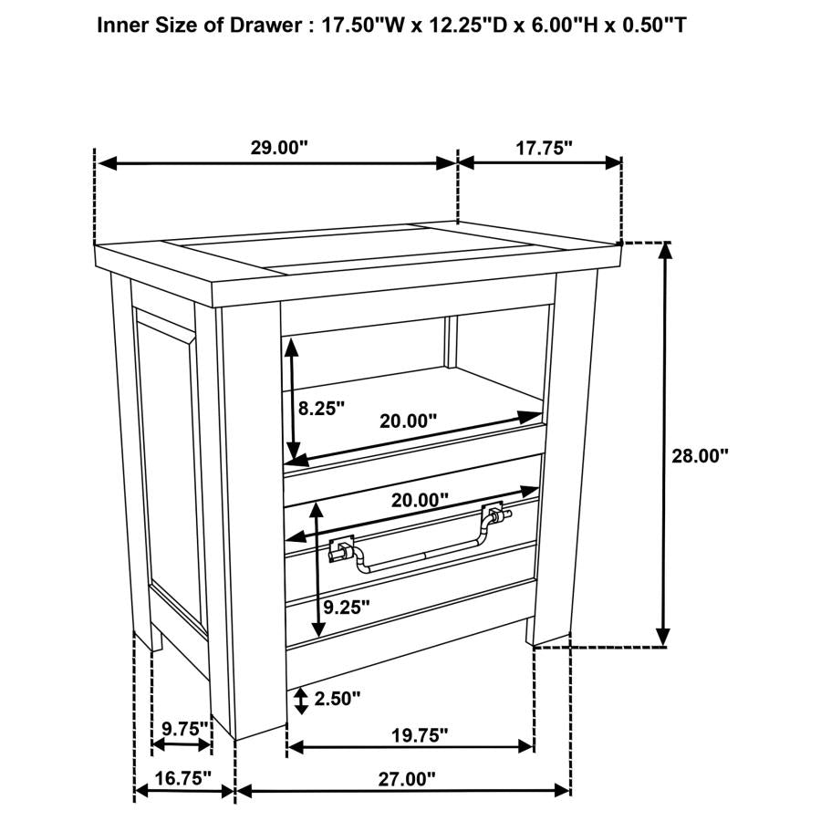 Doherty 1-drawer Nightstand Bedside Table Rustic Brown