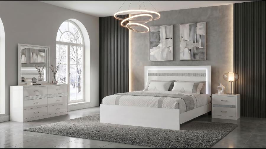 Viana 4-Piece Touch-Control LED Eastern King Bedroom Set White High Gloss