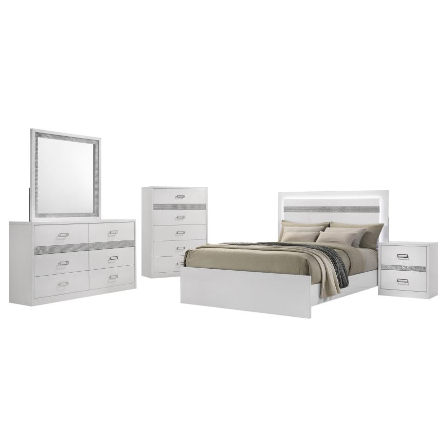 Viana 5-Piece Touch-Control LED Eastern King Bedroom Set White High Gloss