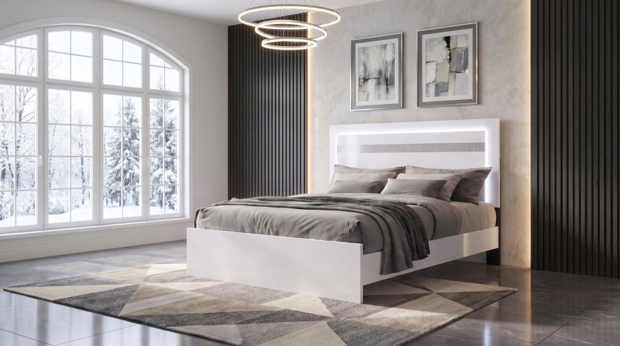 Viana Touch-Control LED Queen Platform Bed White High Gloss
