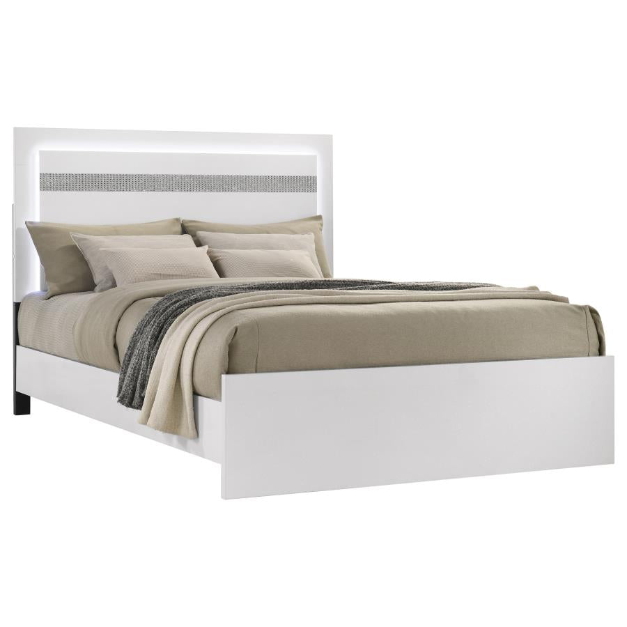 Viana Touch-Control LED Queen Platform Bed White High Gloss