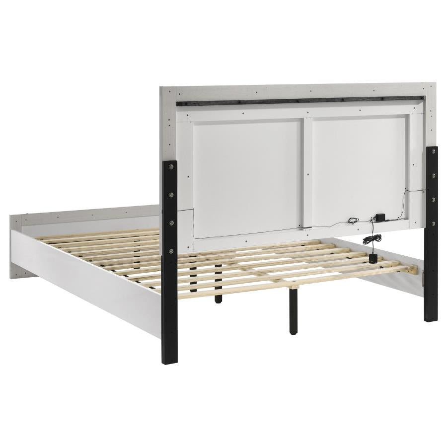 Viana Touch-Control LED Queen Platform Bed White High Gloss
