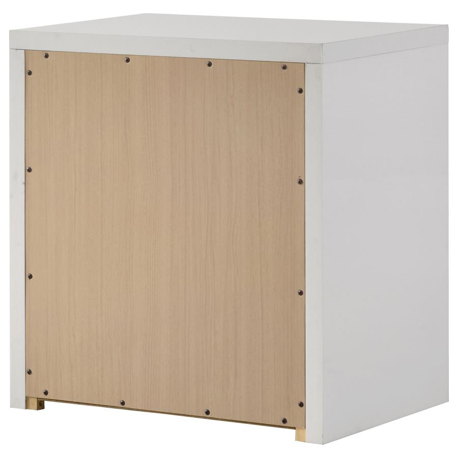 Viana Contemporary 2-Drawer Nightstand with Chrome Pulls White High Gloss