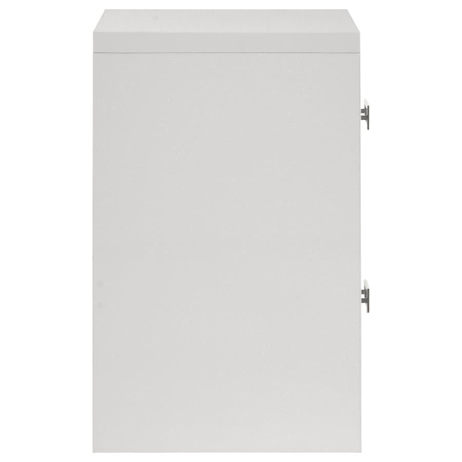 Viana Contemporary 2-Drawer Nightstand with Chrome Pulls White High Gloss