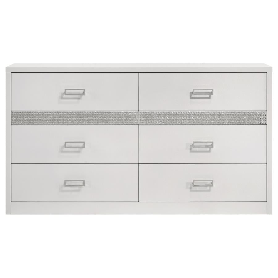 Viana 6-Drawer Bedroom Dresser with Chrome Pulls White High Gloss