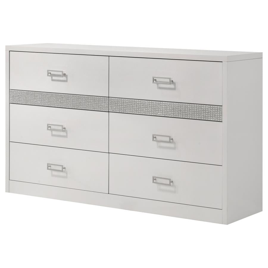Viana 6-Drawer Bedroom Dresser with Chrome Pulls White High Gloss