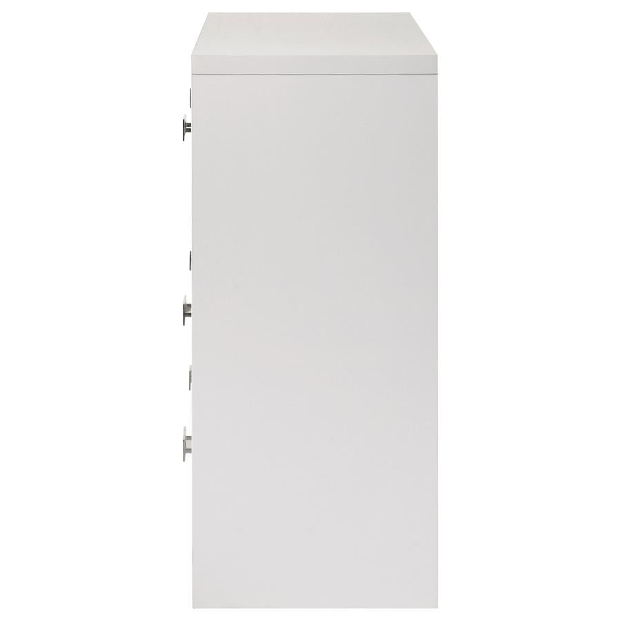 Viana 6-Drawer Bedroom Dresser with Chrome Pulls White High Gloss