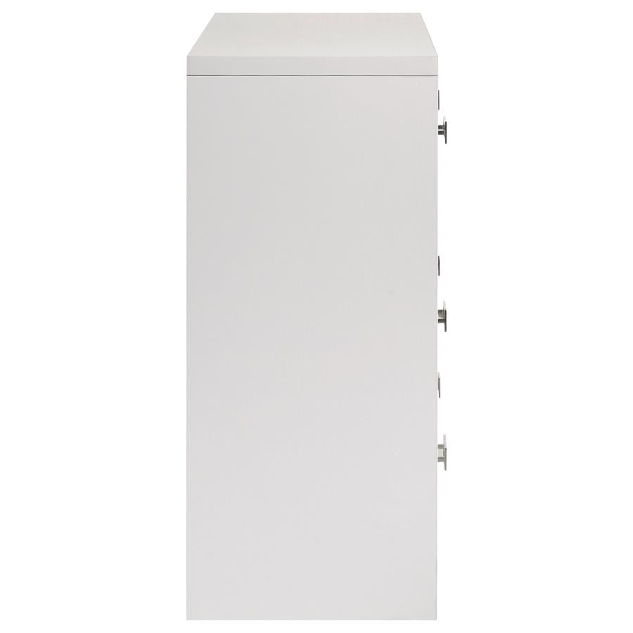 Viana 6-Drawer Bedroom Dresser with Chrome Pulls White High Gloss