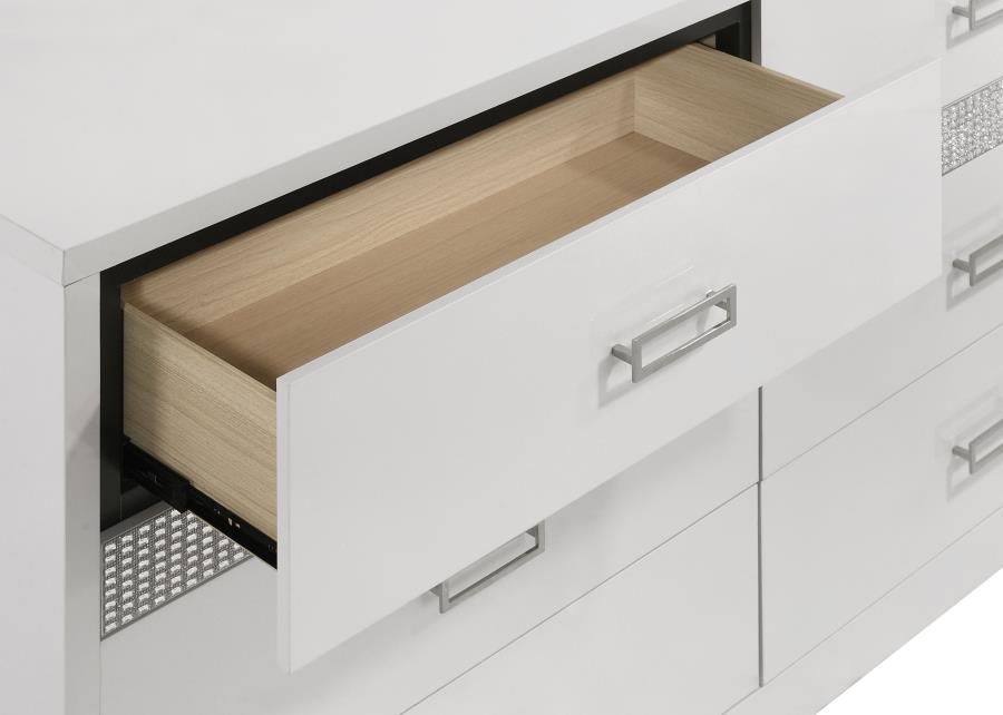 Viana 6-Drawer Bedroom Dresser with Chrome Pulls White High Gloss