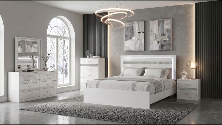 Viana 6-Drawer Bedroom Dresser with Chrome Pulls White High Gloss