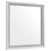 Viana Square Beveled Dresser Mirror with Faceted Trim White High Gloss
