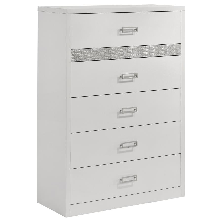 Viana 5-Drawer Chest of Drawers with Chrome Pulls White High Gloss