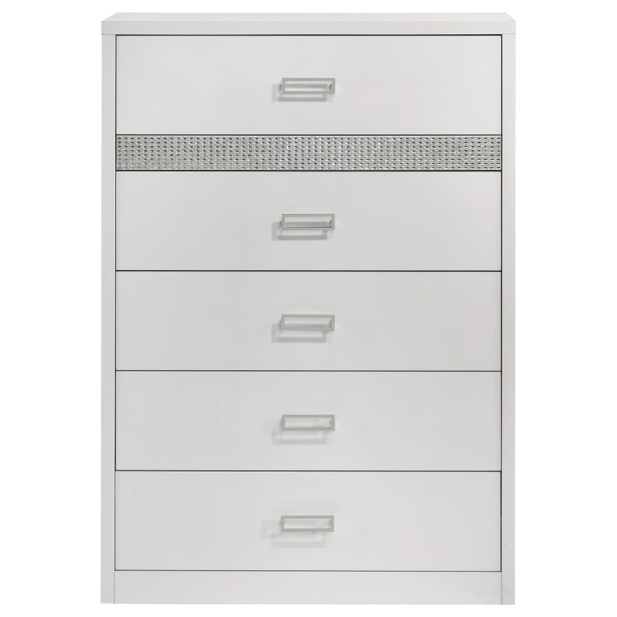 Viana 5-Drawer Chest of Drawers with Chrome Pulls White High Gloss