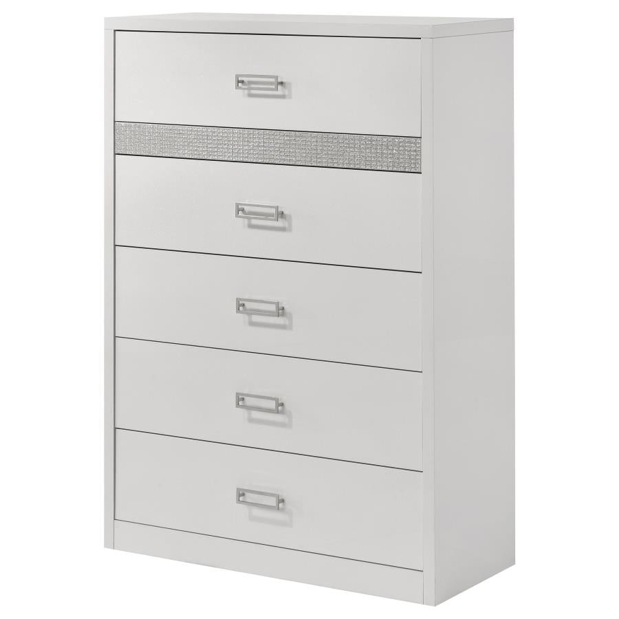 Viana 5-Drawer Chest of Drawers with Chrome Pulls White High Gloss