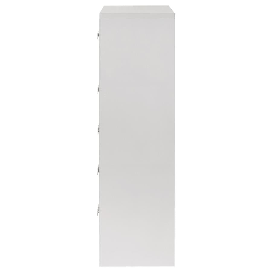 Viana 5-Drawer Chest of Drawers with Chrome Pulls White High Gloss