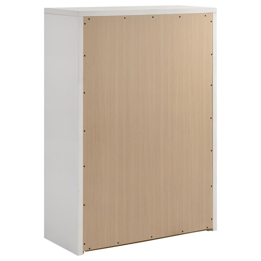Viana 5-Drawer Chest of Drawers with Chrome Pulls White High Gloss