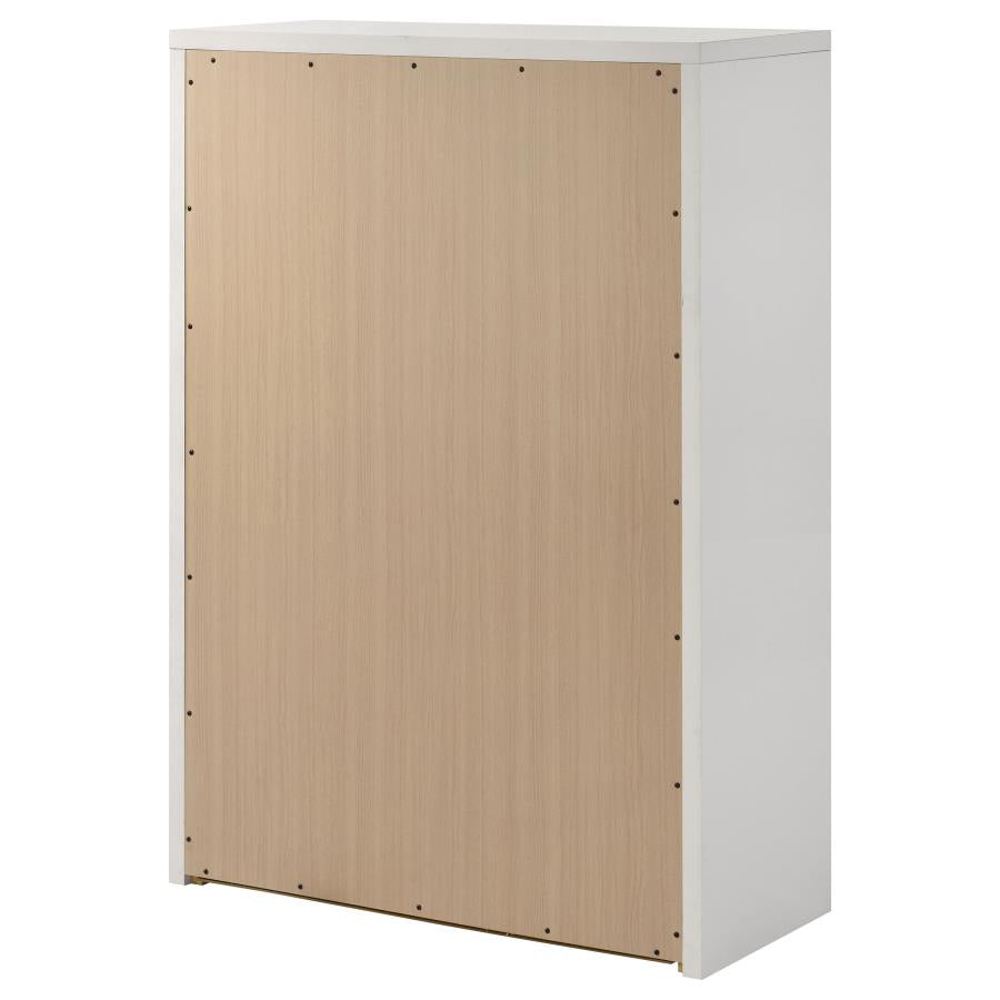 Viana 5-Drawer Chest of Drawers with Chrome Pulls White High Gloss