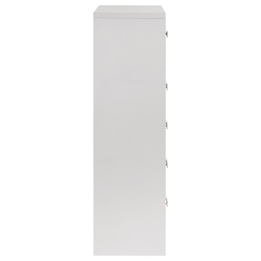 Viana 5-Drawer Chest of Drawers with Chrome Pulls White High Gloss