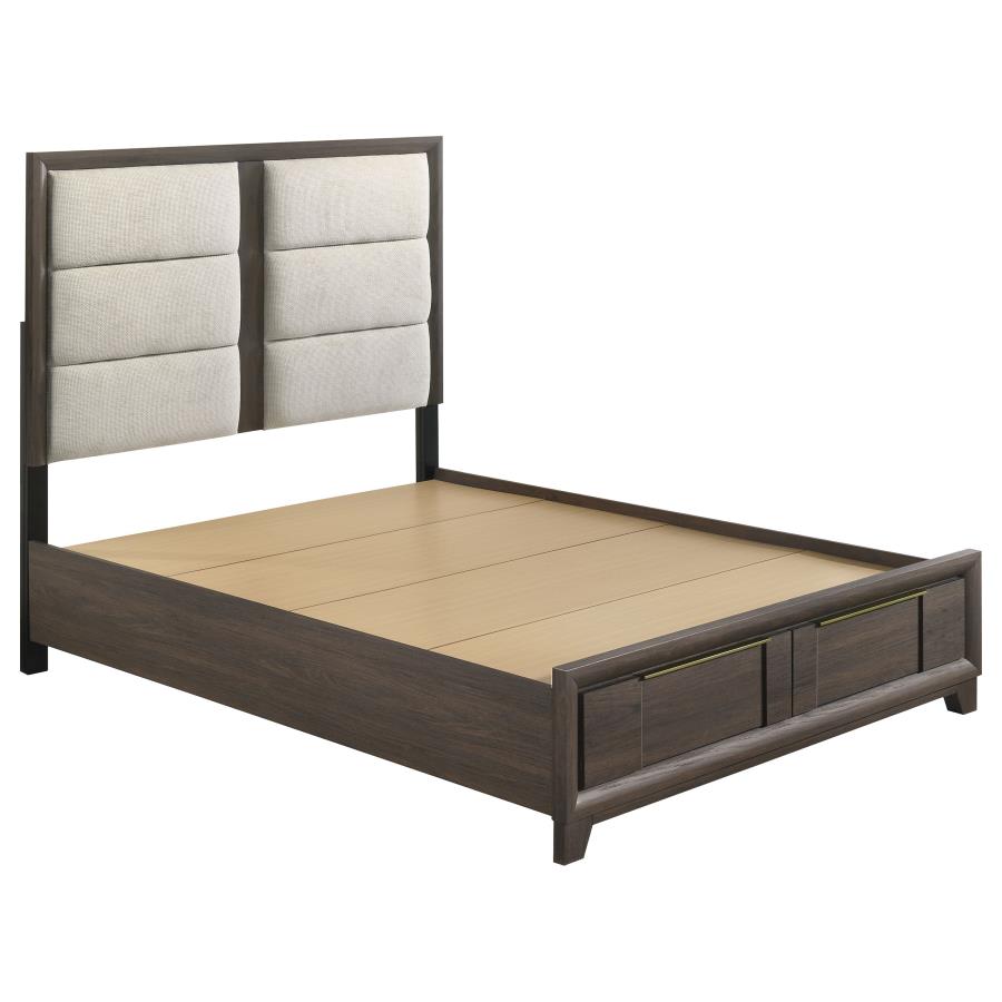 Farre Eastern King Upholstered Storage Platform Bed Dark Brown