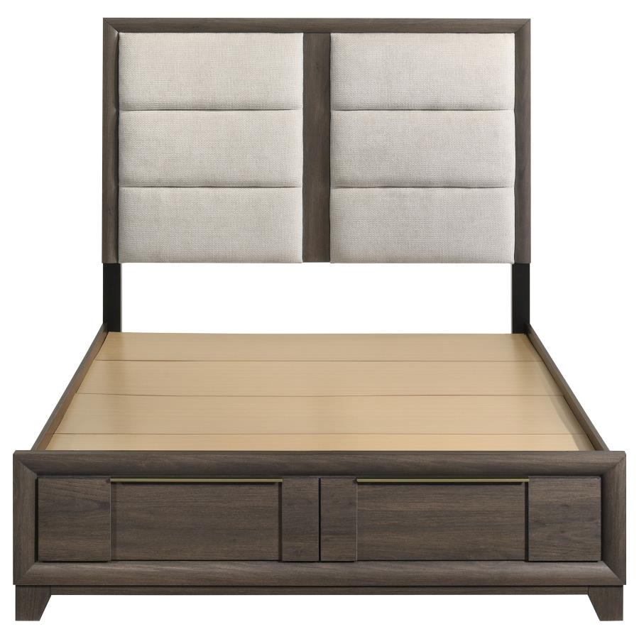 Farre Eastern King Upholstered Storage Platform Bed Dark Brown