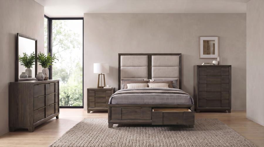 Farre Queen Upholstered Storage Platform Bed Dark Brown