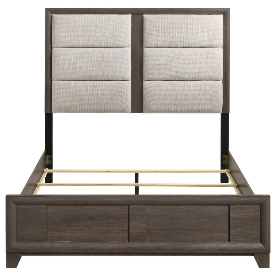 Farre Eastern King Upholstered Platform Panel Bed Dark Brown