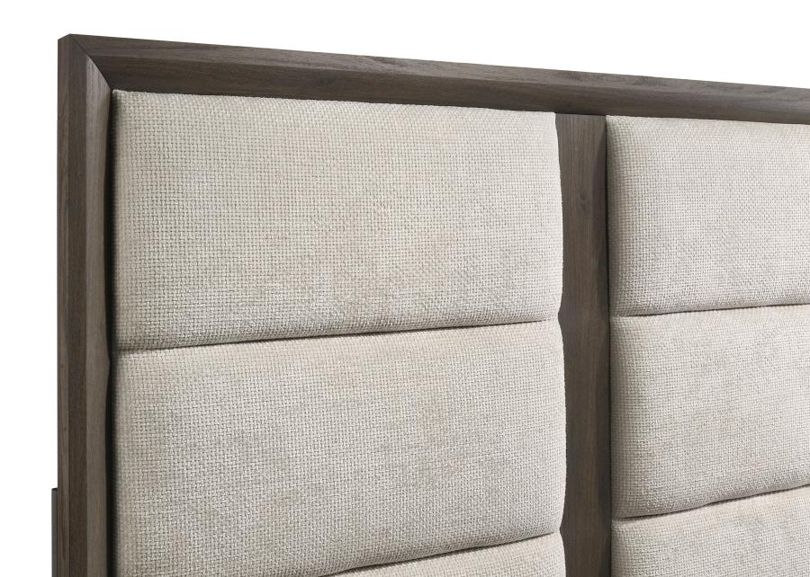 Farre Eastern King Upholstered Platform Panel Bed Dark Brown
